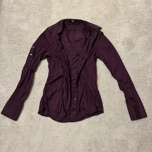 Express Womens Rouched Long Sleeve Button Up Blouse Top XS.